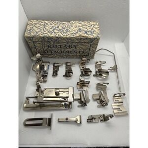 VTG Greist-Singer Rotary Sewing Machine Attachments w/ Box,Hemmer, Ruffler, More